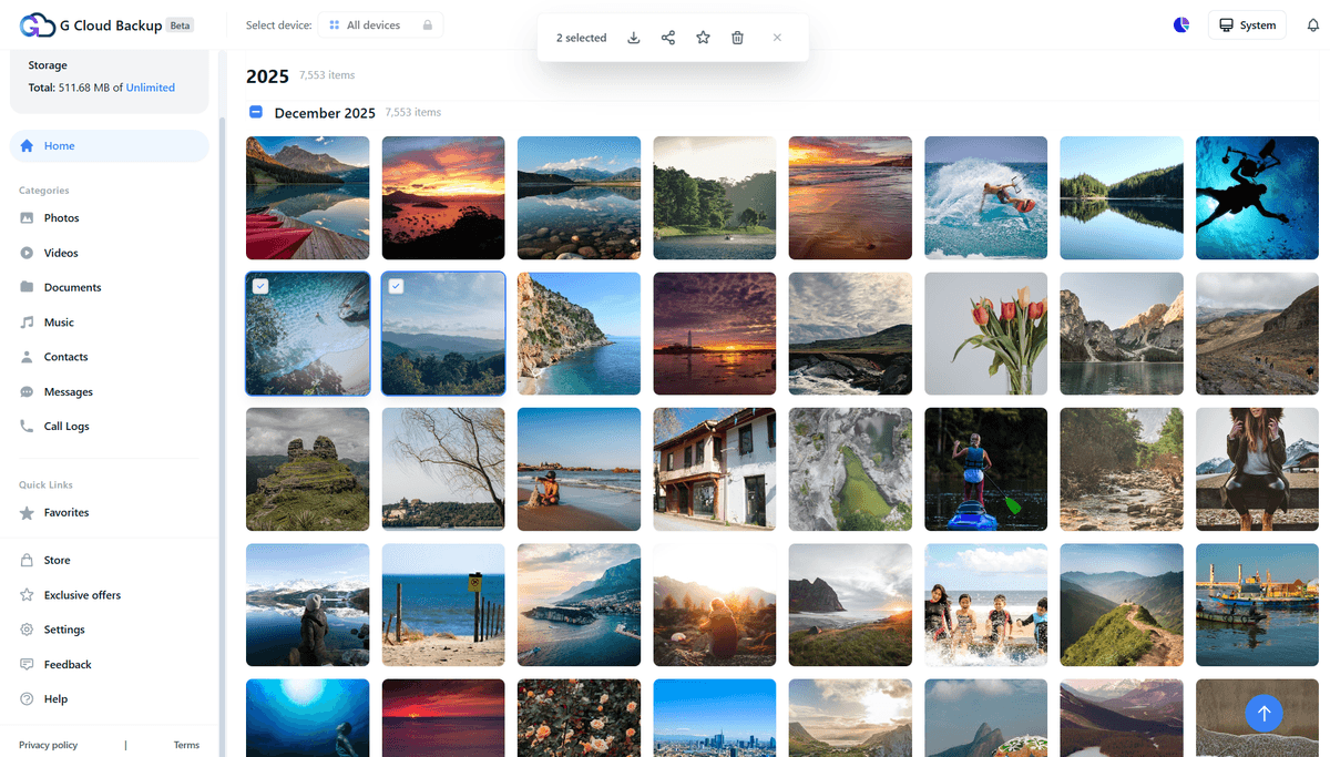 G Cloud web interface dashboard on desktop browser