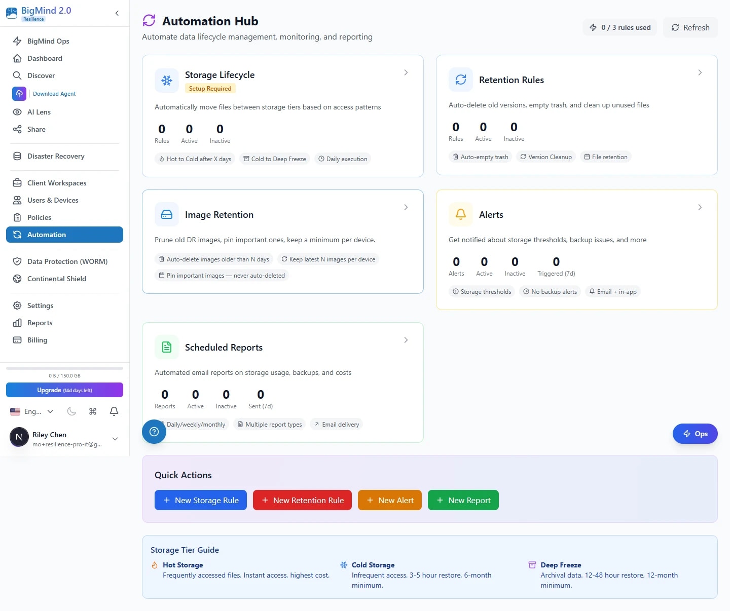 Retention and cleanup rules — GFS tracks enforced by the Automation Hub