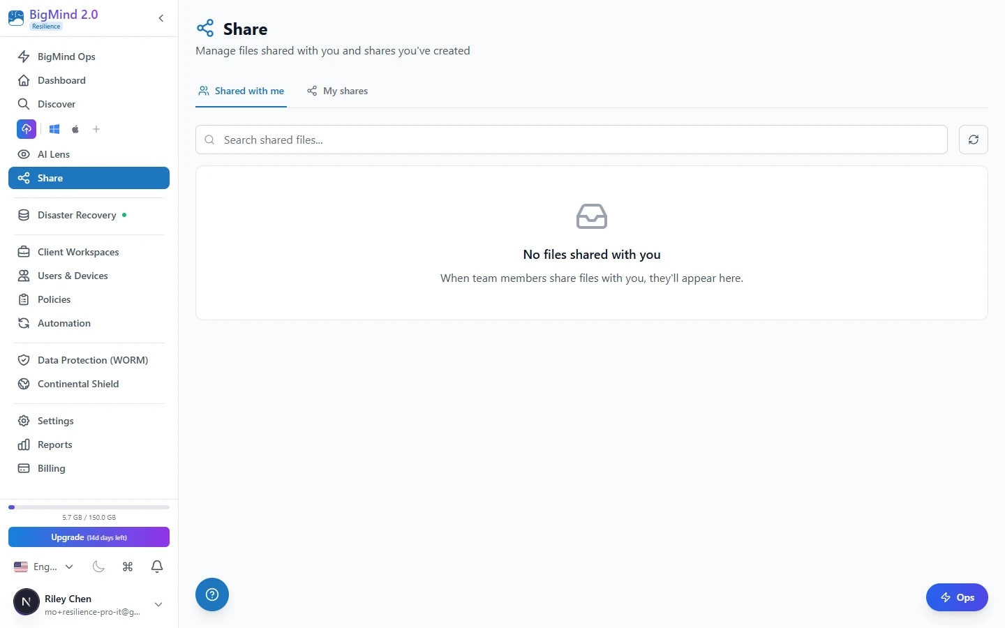Share & Collaborate in BigMind Resilience — secure links, passwords, expiration, and access tracking