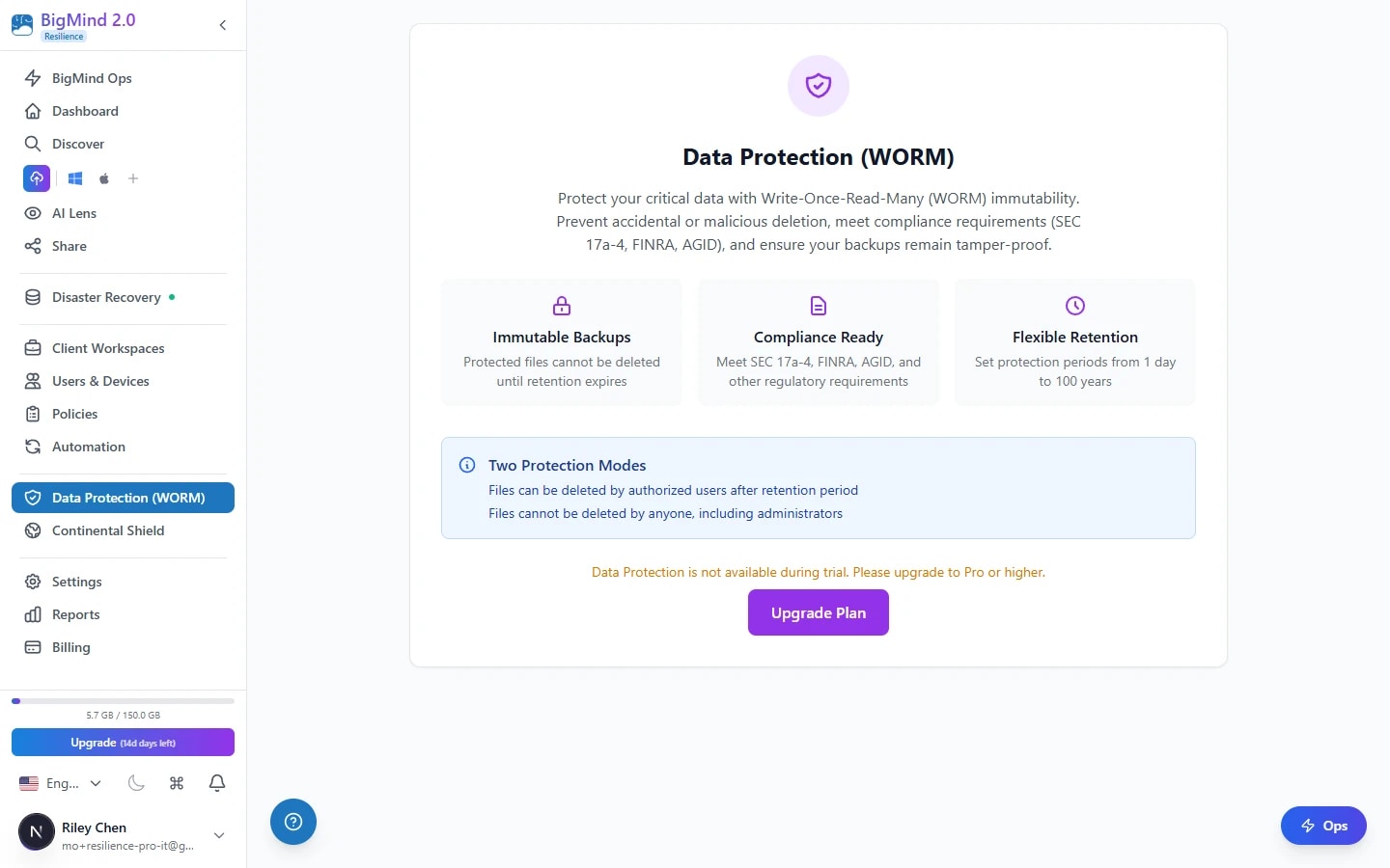 WORM-immutable retention lock applied at the policy level