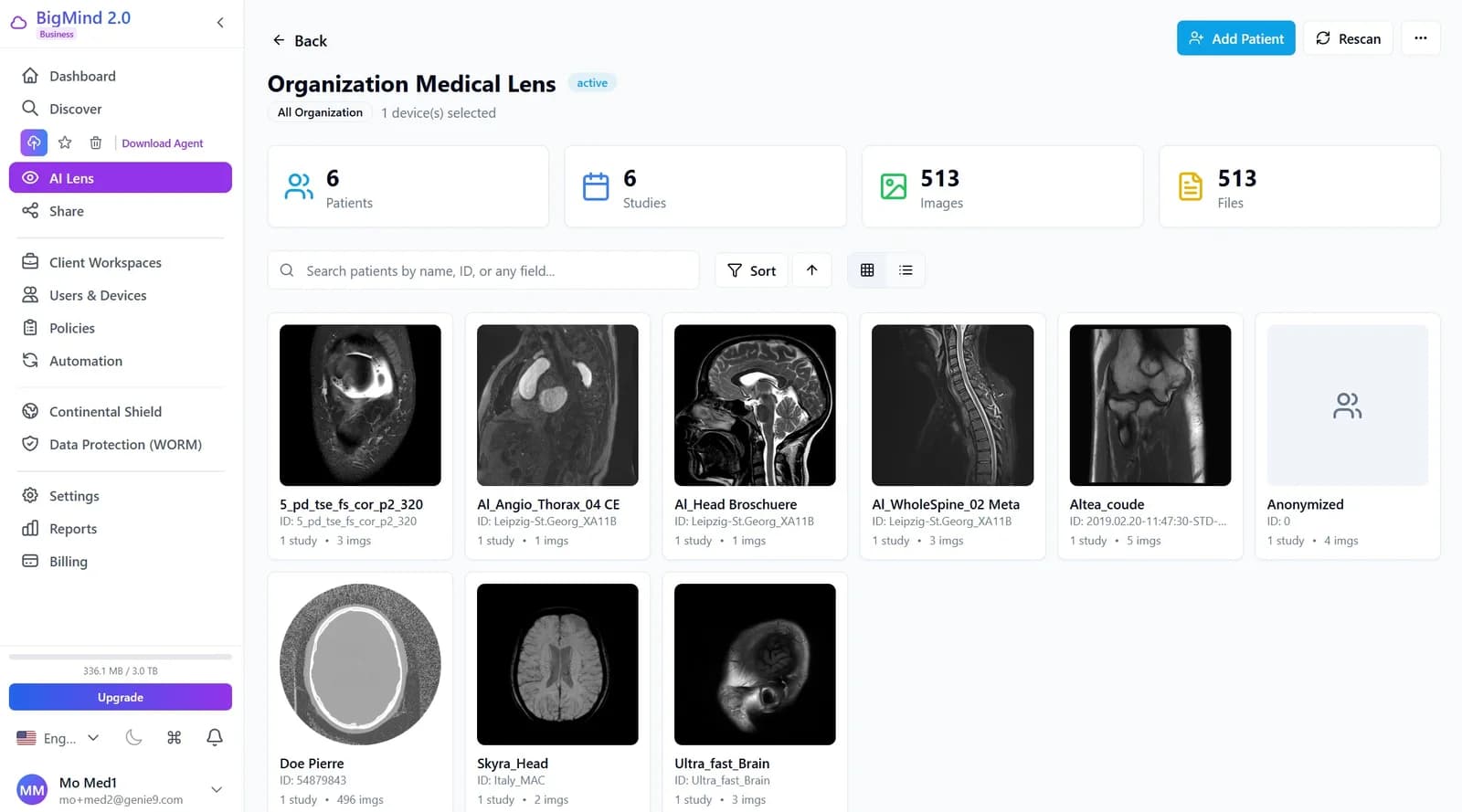 AI Lens Medical - Patient Database with Search and Thumbnails
