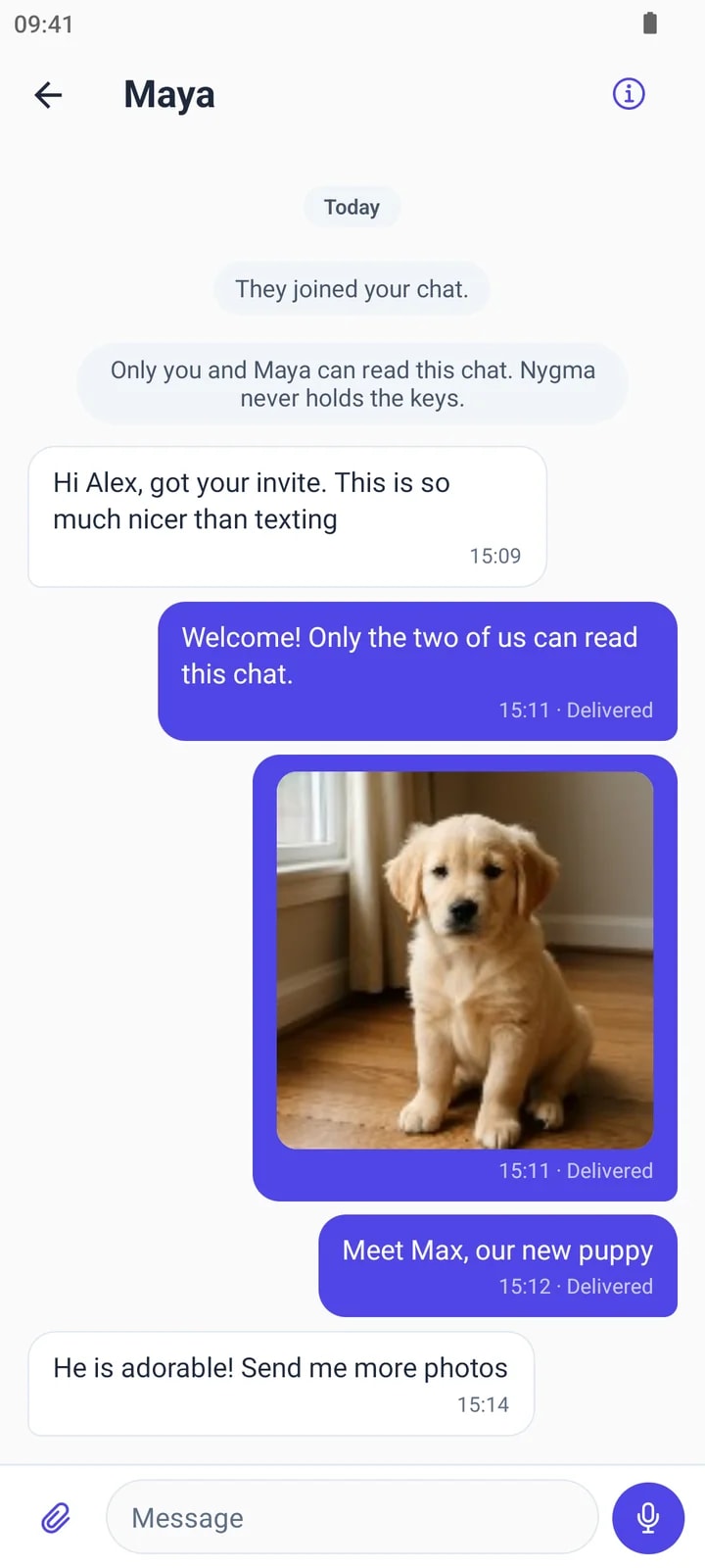 Alex’s phone: the chat with Maya, every message delivered