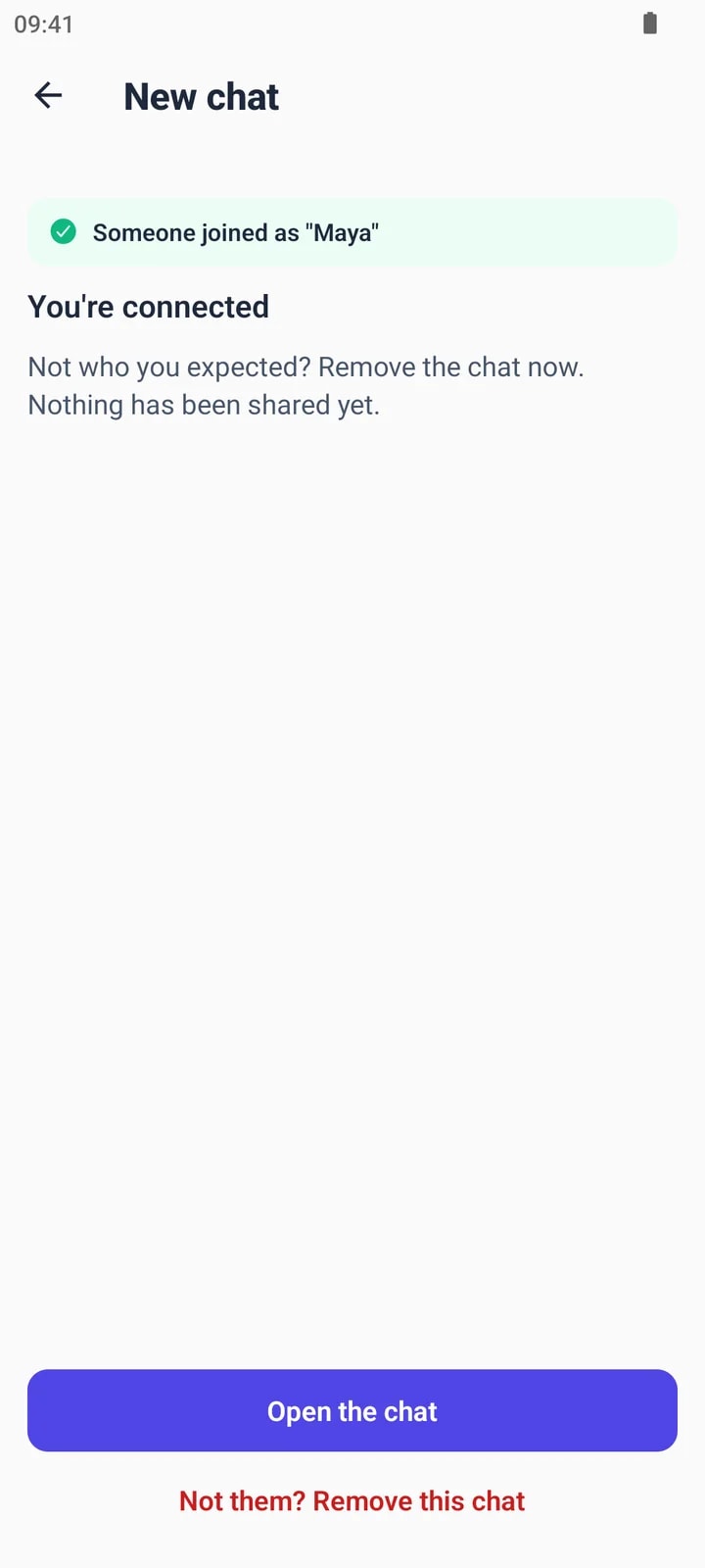 Someone joined as Maya, with “Not them? Remove this chat”